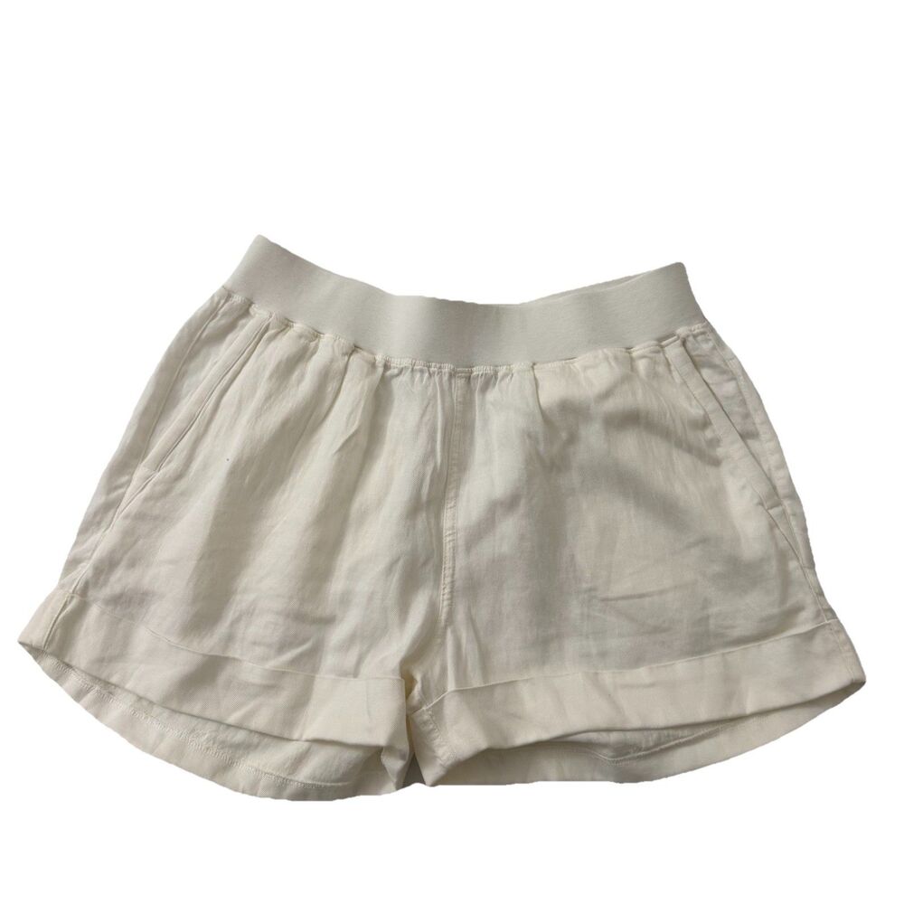 Faherty Arlie Day Shorts Womens Medium White 3" Cuffed Linen Blend Pockets Beach